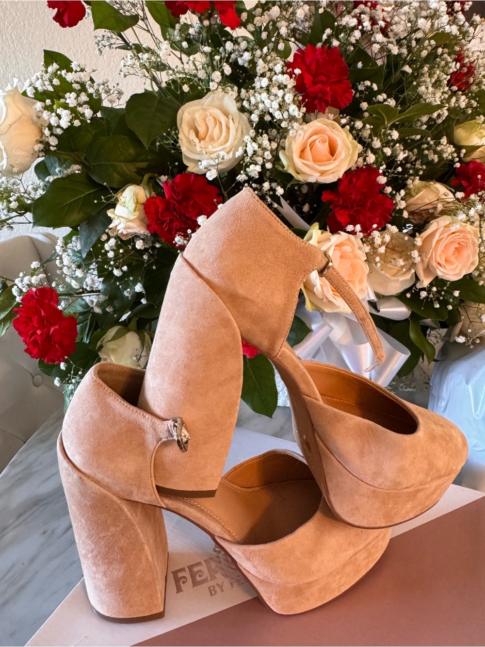 Vince Camuto Blush Pink Suede Platform Ankle-Strap Heels